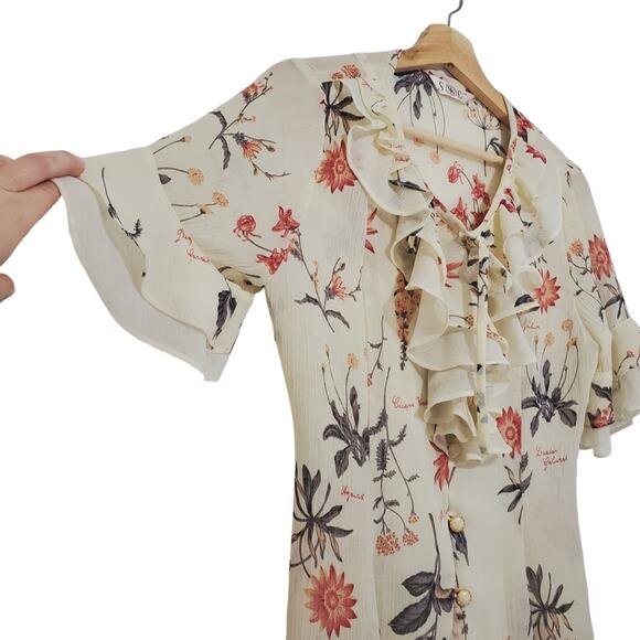 SXC | Floral Ruffle Button and Tie Front Blouse Lagenlook - Picture 3 of 9